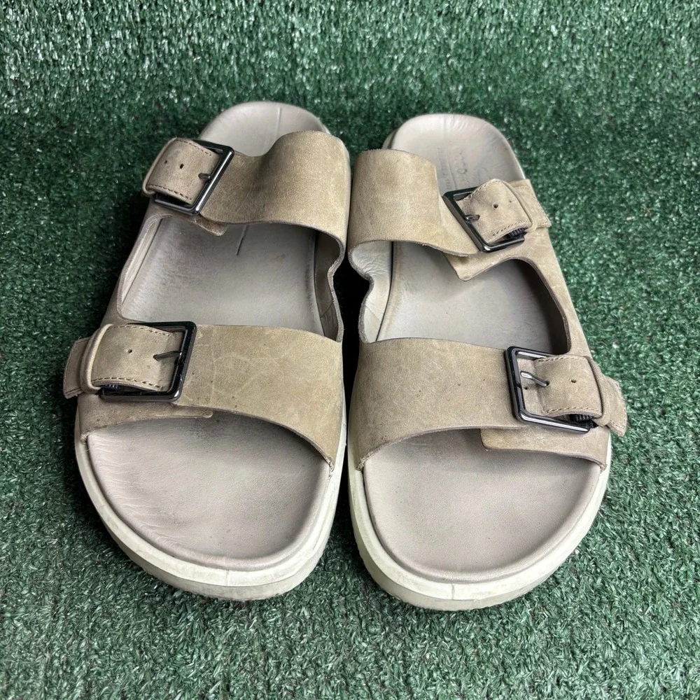 ECCO Flowt Luxe Buckle Corksphere Double Strap Comfort Slide Sandal Taupe Men 13